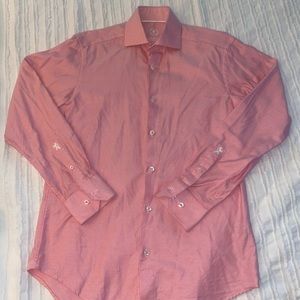 Red and white button down